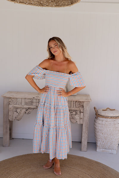 Honey Midi - Blue & Brown Gingham