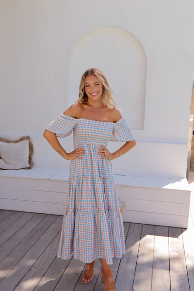 Honey Midi - Blue & Brown Gingham