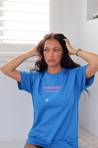 Overtired Mum Club Oversized Tee - Blue & Pink