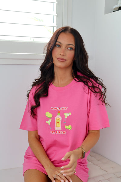 Margarita? Yes Please Oversized Tee - Pink & Red