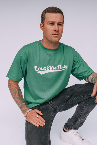 Love Ellis Rose Graphic Oversized Mens Tee - Green & white