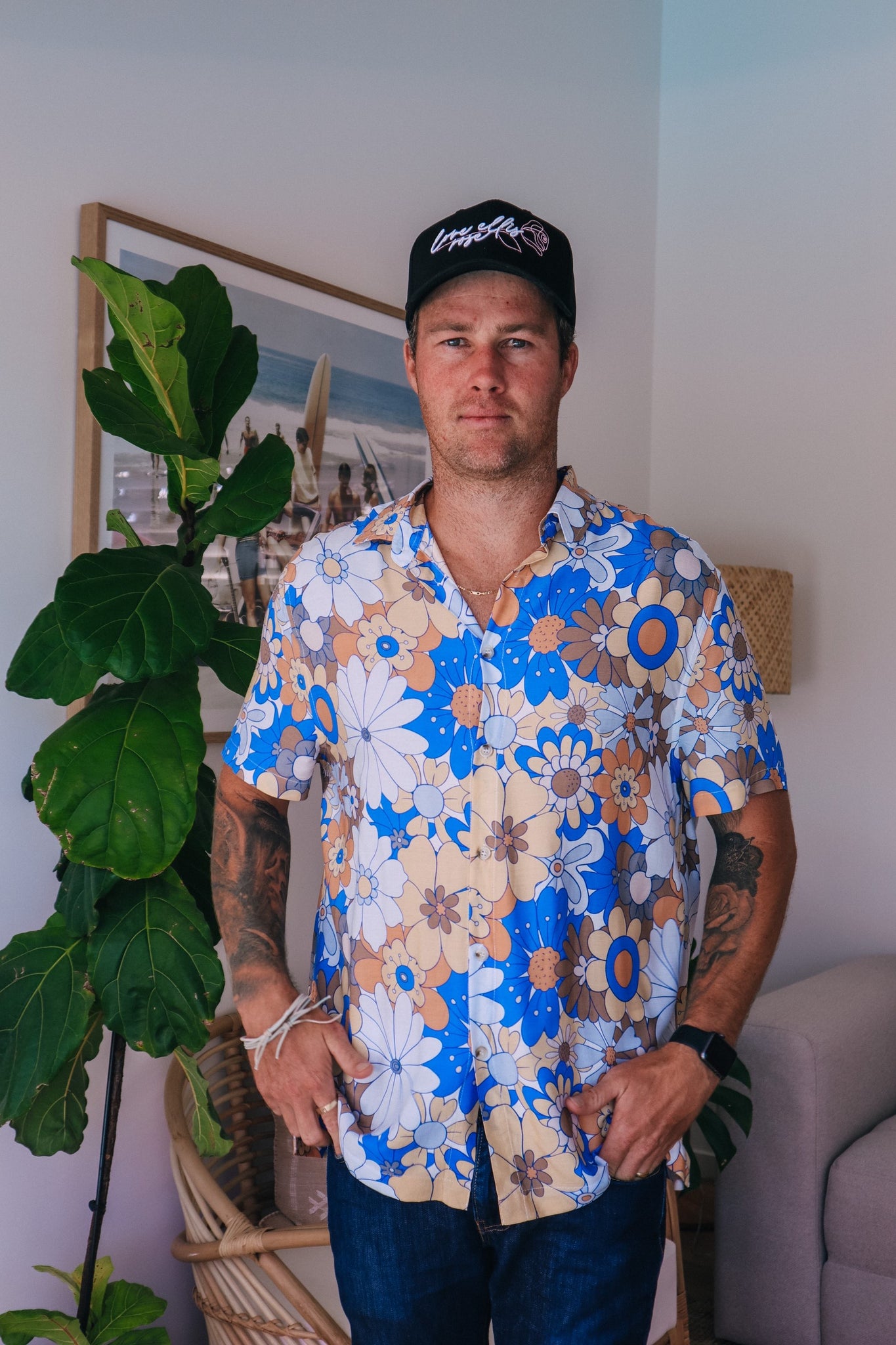 Men's Button Up Shirt - Flower Power